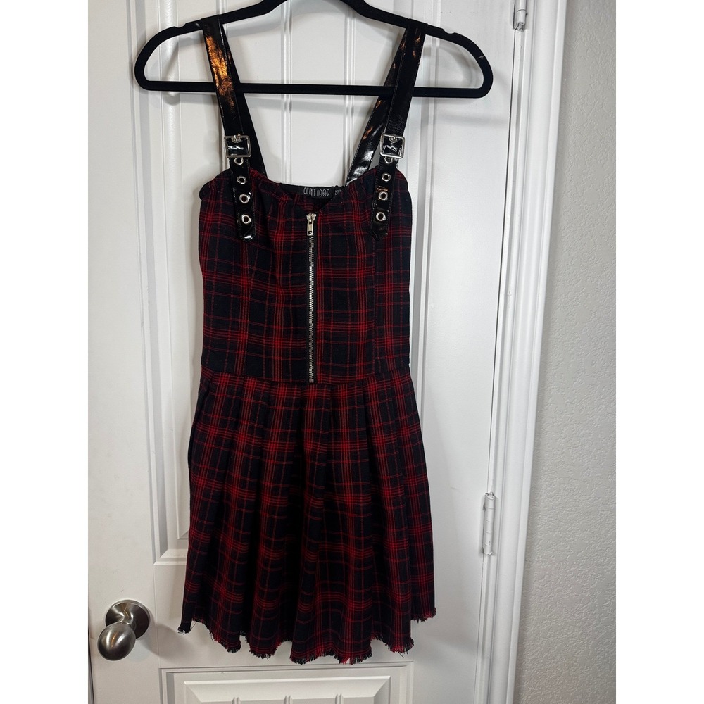 Current Mood Plaid Dress Womens XS Punk Grunge Gothic Buckle